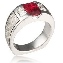 Mokume Flush Three-Stone Wedding Band